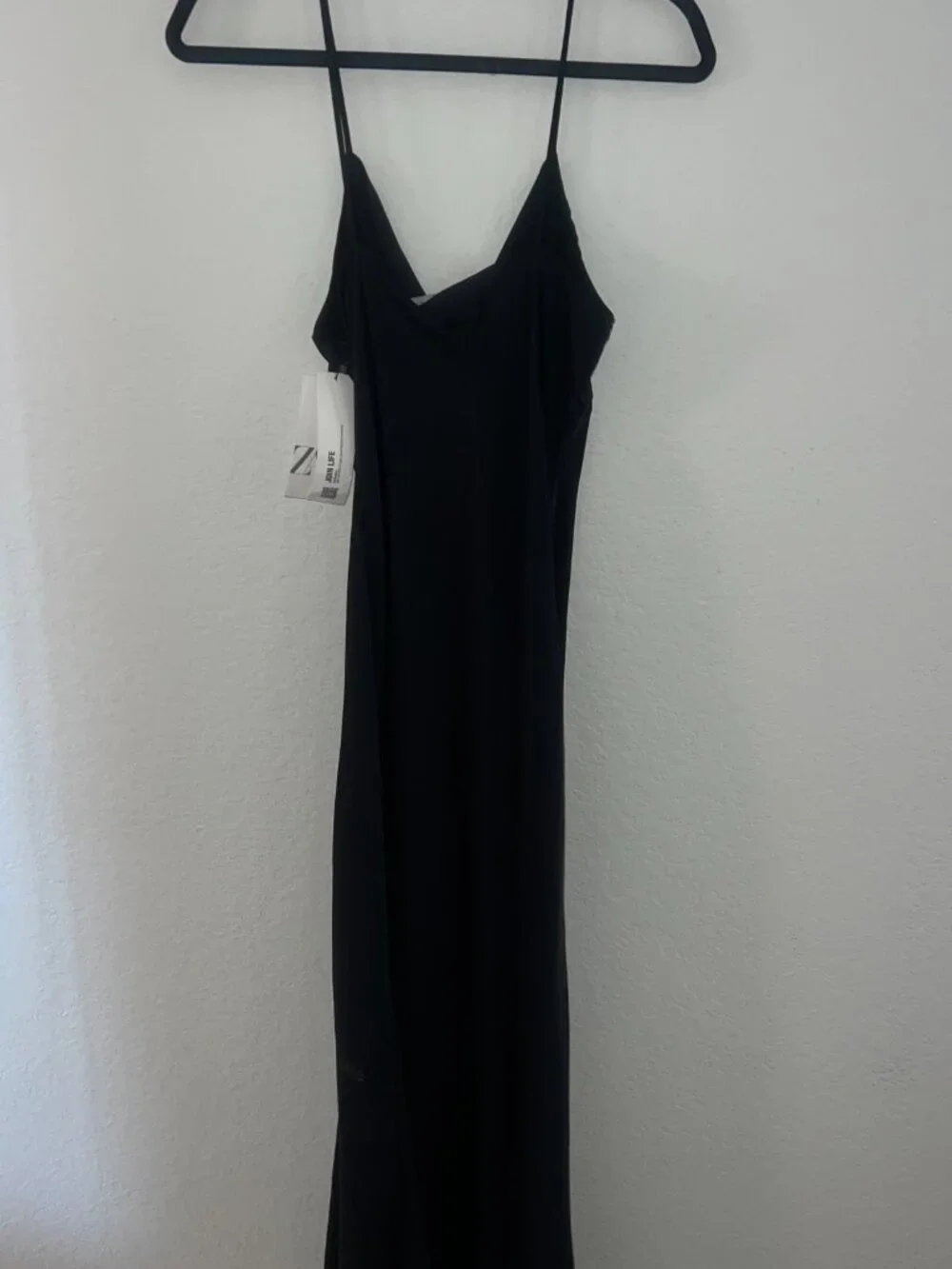 Zara Black Satin Button Slip Dress — Size Medium, NWT
